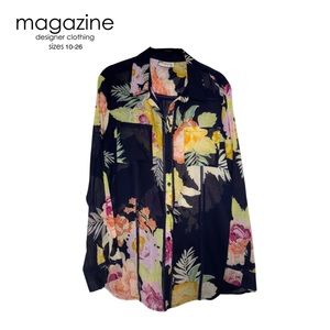 Magazine Designer Clothing 100% Cotton button-down blouse sz XL